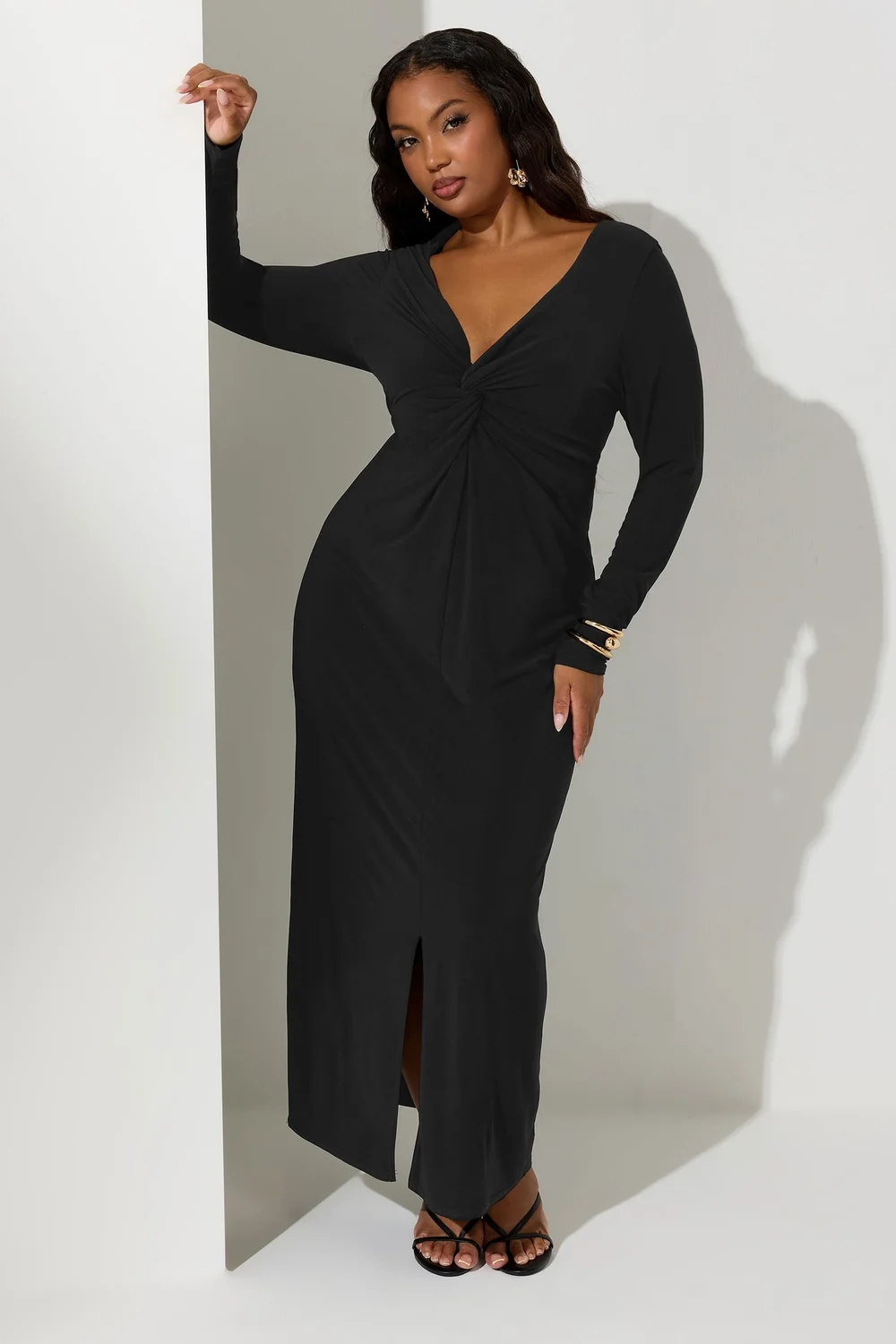 Yours London Curve Black Knot Front Maxi Dress - 26-28 Image 1