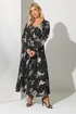 Yours London Curve Black Abstract Pleat V-Neck Maxi Dress - Size 26-28 Clothing Image 2