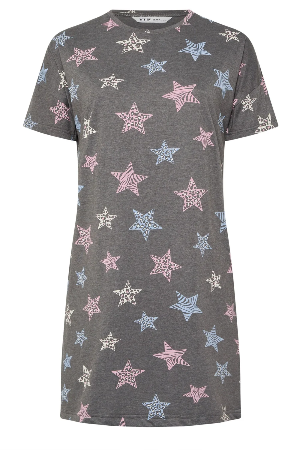 Yours Curve Grey Animal Star Print Sleep Tee Nightdress - Size 14-16 Image 5