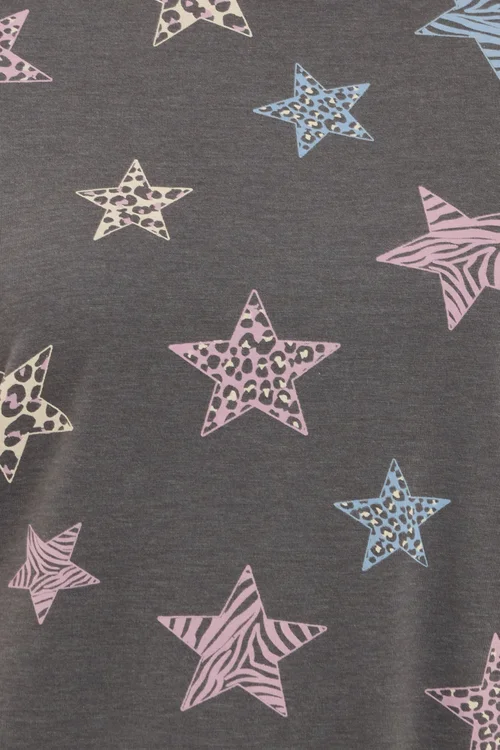 Yours Curve Grey Animal Star Print Sleep Tee Nightdress - Size 14-16 Image 4