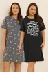 Yours 2 Pack Curve Black 'Coffee Club' Sleep Tee Nightdresses - Size 22-24 Image 1