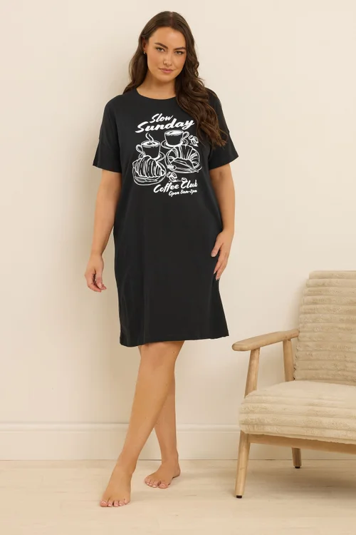 Yours 2 Pack Curve Black 'Coffee Club' Sleep Tee Nightdresses - Size 22-24 Image 2