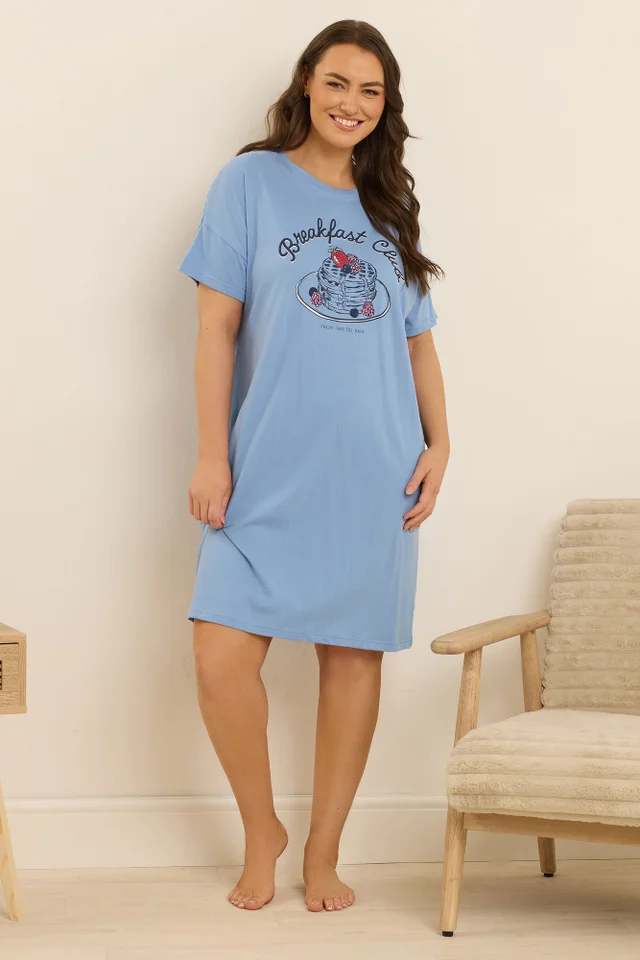 Yours Curve Blue 'Breakfast Club' Sleep Tee Nightdress