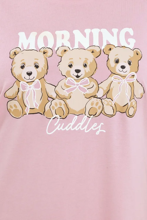 Yours Curve Pink 'Morning Cuddles' Teddy Print Midaxi Nightdress - Size 26-28 Clothing Image 4