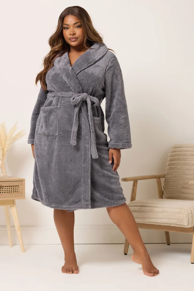 Yours Curve Grey Shawl Collar Dressing Gown