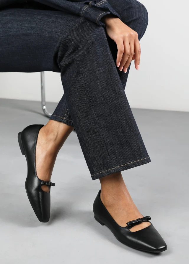 Where's That From Hope Black PU Wide Fit Square Toe Flats