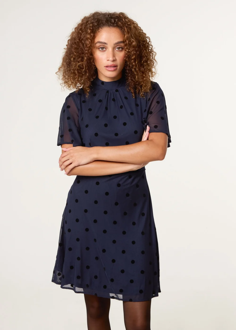 Blue Vanilla Navy Polka Dot Tie Back Dress - M Image 3