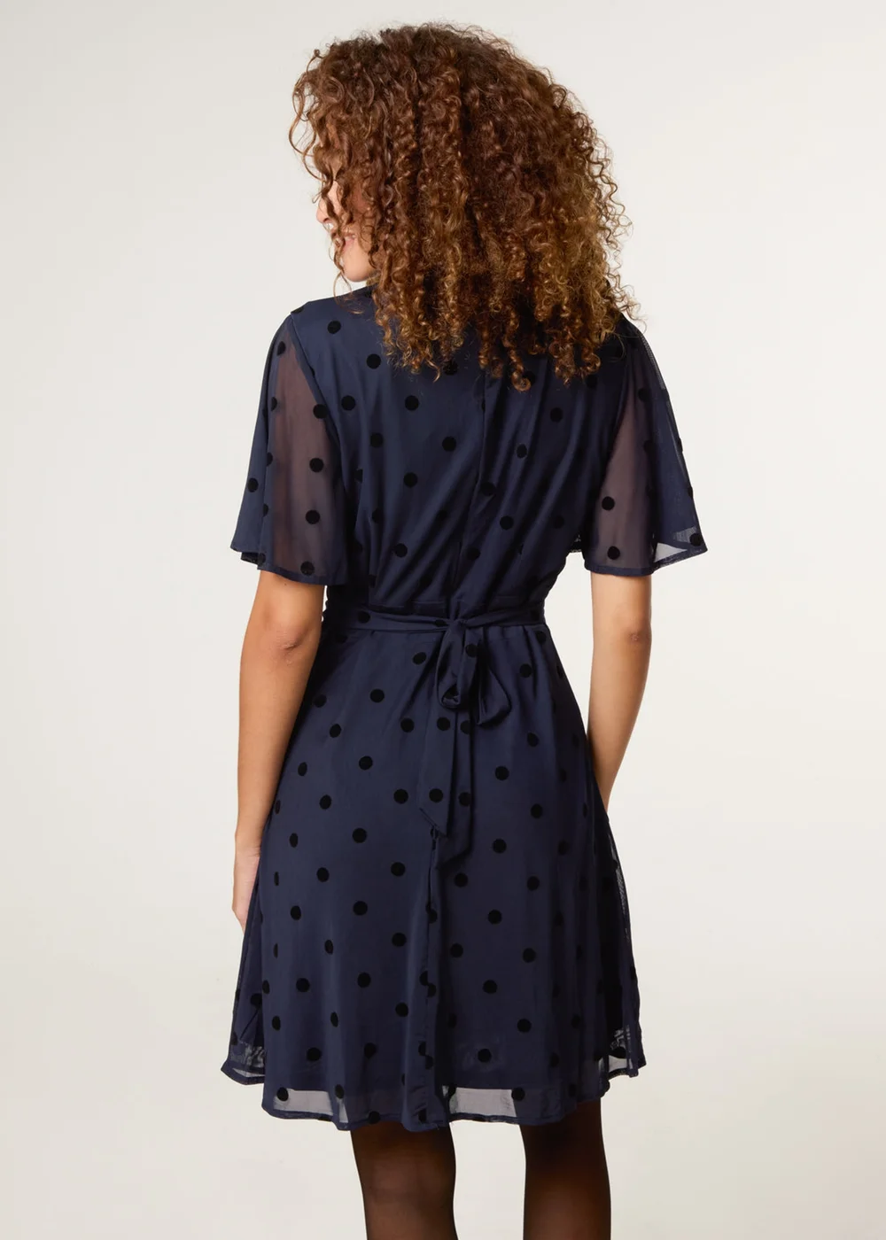 Blue Vanilla Navy Polka Dot Tie Back Dress - M Image 4