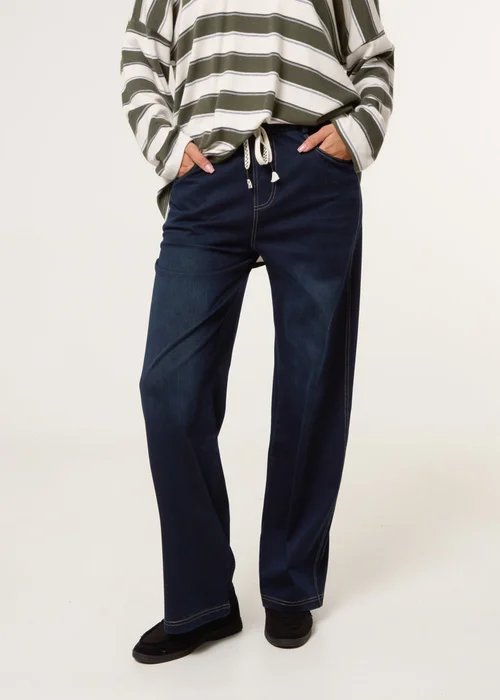 Blue Vanilla Navy Elasticated Waist Jeans With Tie - S Image 2