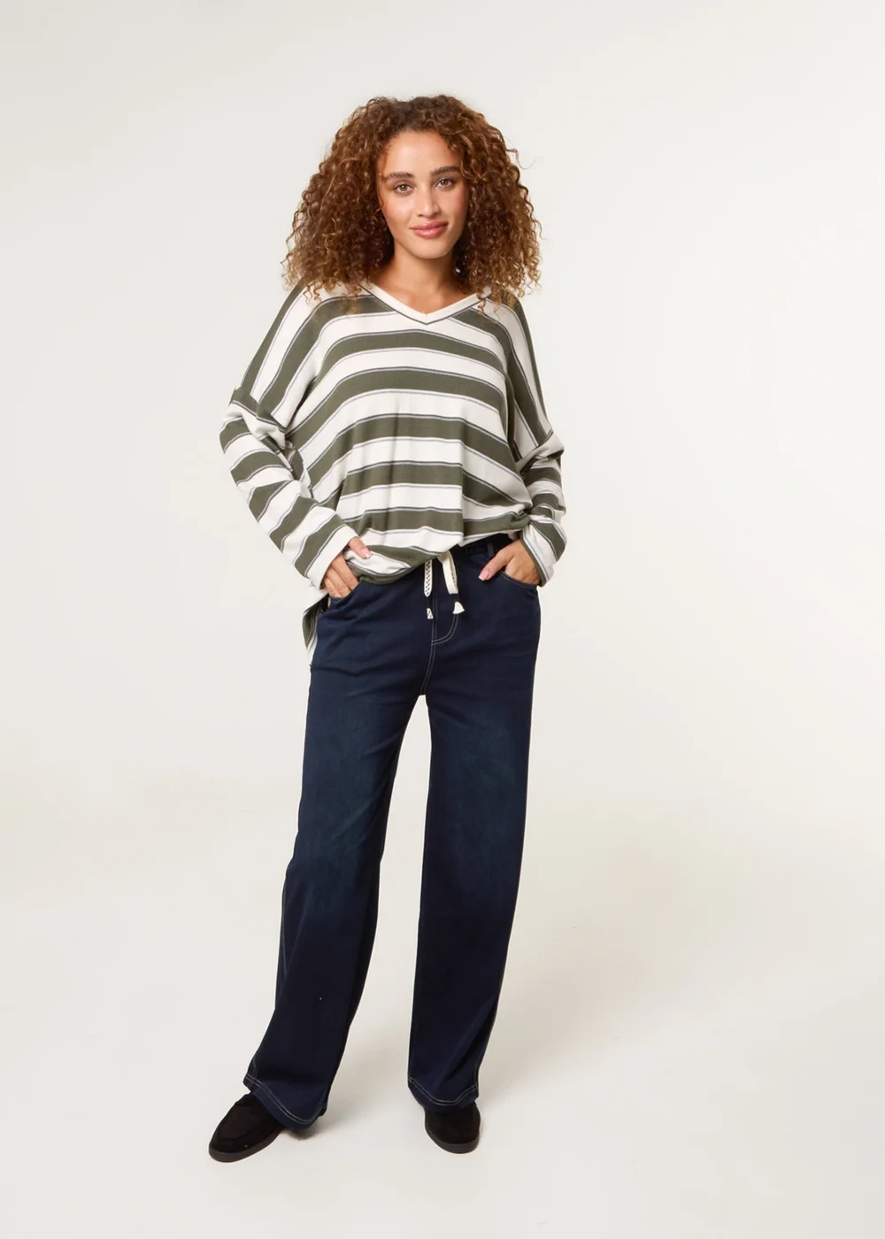 Blue Vanilla Navy Elasticated Waist Jeans With Tie - S Image 1