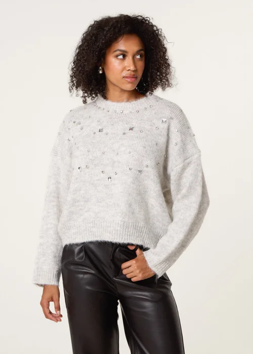 Blue Vanilla Grey Diamante Round Neck Jumper - Medium/Large Image 1