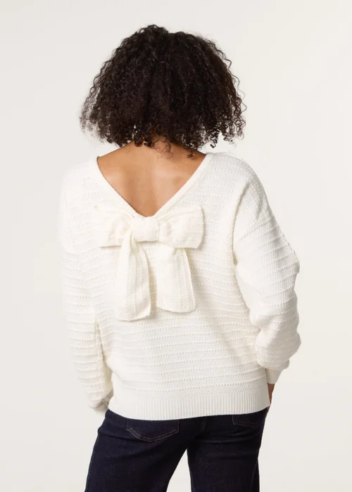 Blue Vanilla Ivory Round Neck Bow Back Detailed Jumper - Small/Medium Image 4