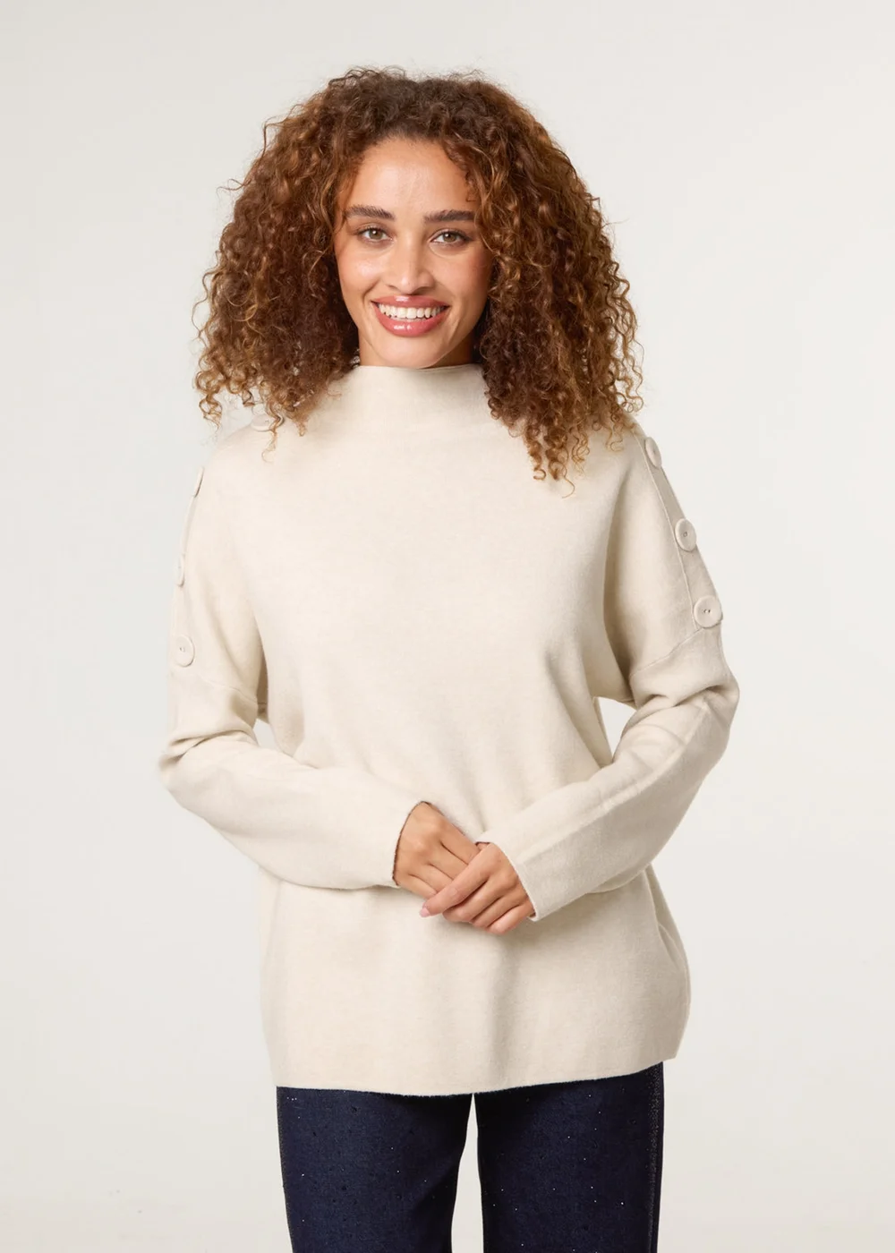 Blue Vanilla Beige Button Shoulder Jumper - Large/Extra Large Image 2