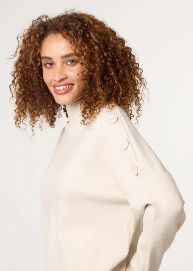 Blue Vanilla Beige Button Shoulder Jumper