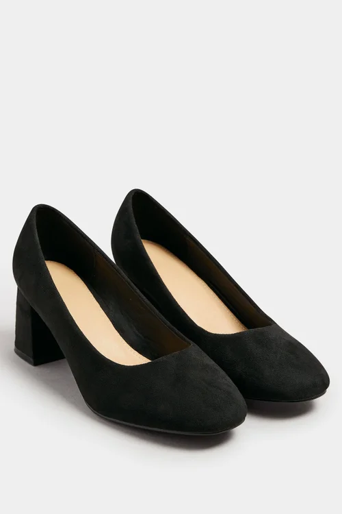 Yours Black Faux Suede Mid Block Heel Court Shoes In Extra Wide EEE Fit - 9 Extra Wide Image 2