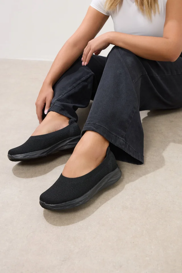 Yours Black Slip On Knit Trainers In Extra Wide EEE Fit