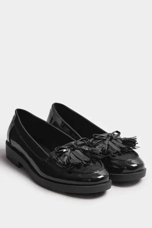 Yours Black Patent Fringe Loafers In Wide E Fit & Extra Wide EEE Fit - 5 Extra Wide Image 2