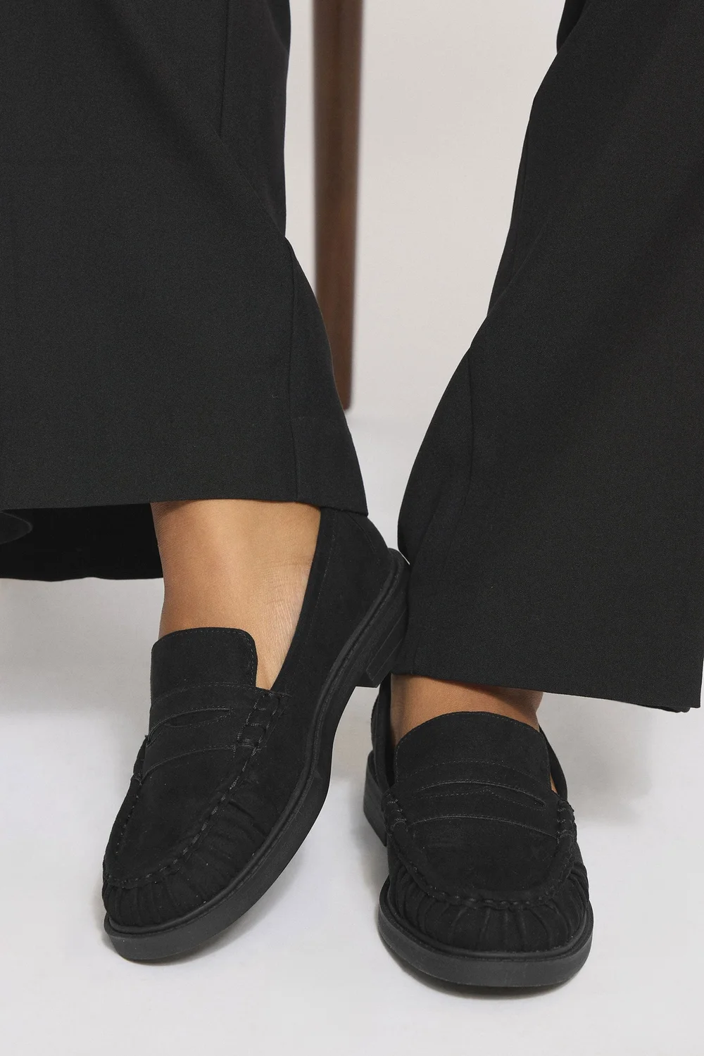 Yours Black Faux Suede Ruched Front Loafers In Extra Wide EEE Fit - 8 Extra Wide Image 1