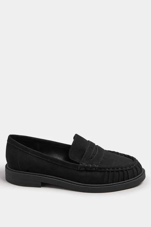 Yours Black Faux Suede Ruched Front Loafers In Extra Wide EEE Fit - 8 Extra Wide Image 3