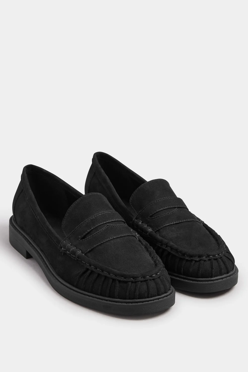 Yours Black Faux Suede Ruched Front Loafers In Extra Wide EEE Fit - 8 Extra Wide Image 2