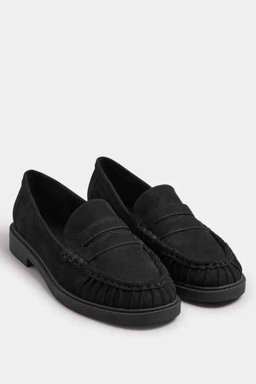 Yours Black Faux Suede Ruched Front Loafers In Extra Wide EEE Fit - 8 Extra Wide Image 2