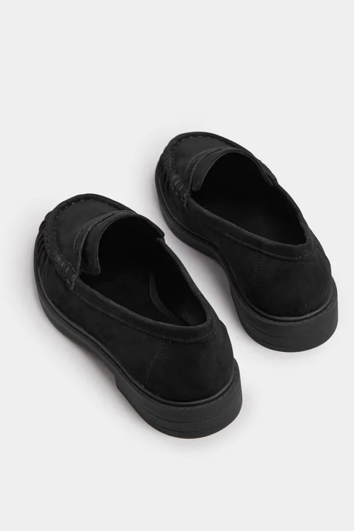 Yours Black Faux Suede Ruched Front Loafers In Extra Wide EEE Fit - 8 Extra Wide Image 4