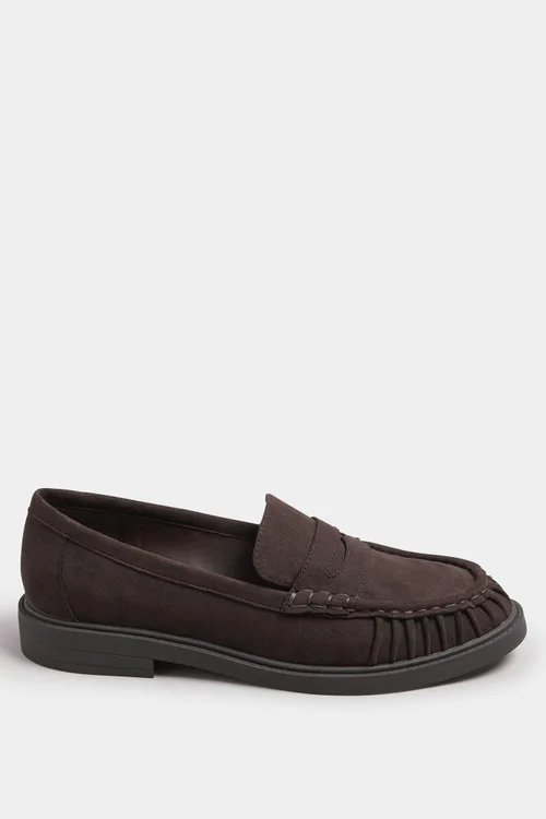 Yours Chocolate Brown Faux Suede Ruched Front Loafers In Extra Wide EEE Fit - 4 Extra Wide Image 4