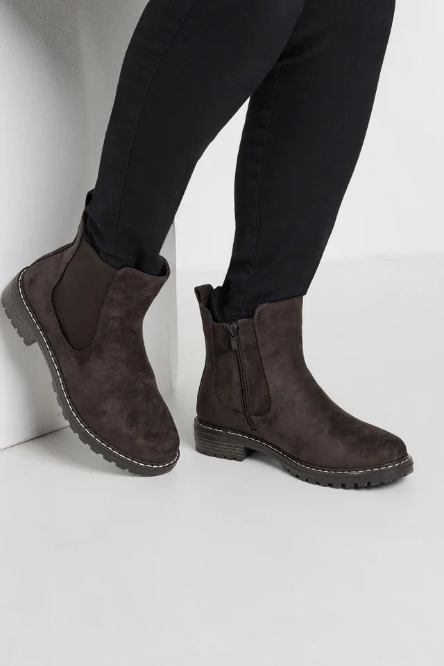 Yours Brown Faux Suede Chelsea Boots In Wide E & Extra Wide EEE Fit
