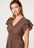 Blue Vanilla Brown Polka Dot Double Frill Shirred Midi Dress - L Image 2