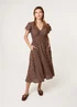 Blue Vanilla Brown Polka Dot Double Frill Shirred Midi Dress - L Image 1