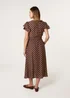 Blue Vanilla Brown Polka Dot Double Frill Shirred Midi Dress - L Image 4