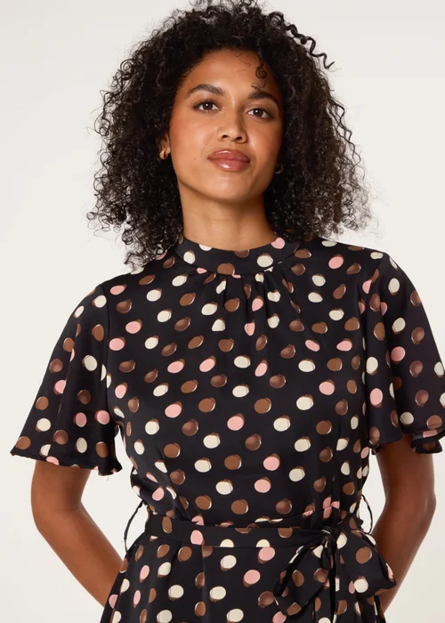 Blue Vanilla Multi Polka Dot High Neck Flippy Dress - 10 Image 3