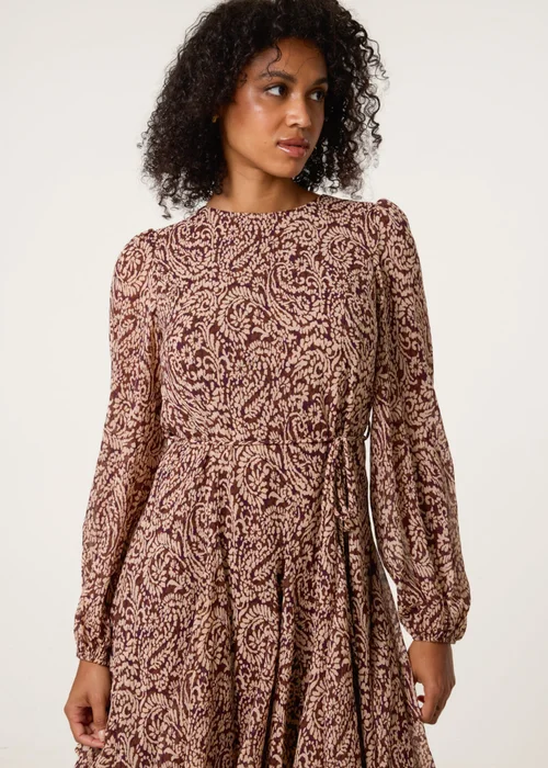 Blue Vanilla Brown Godet Dress With Self Tie - Size 8 Image 4