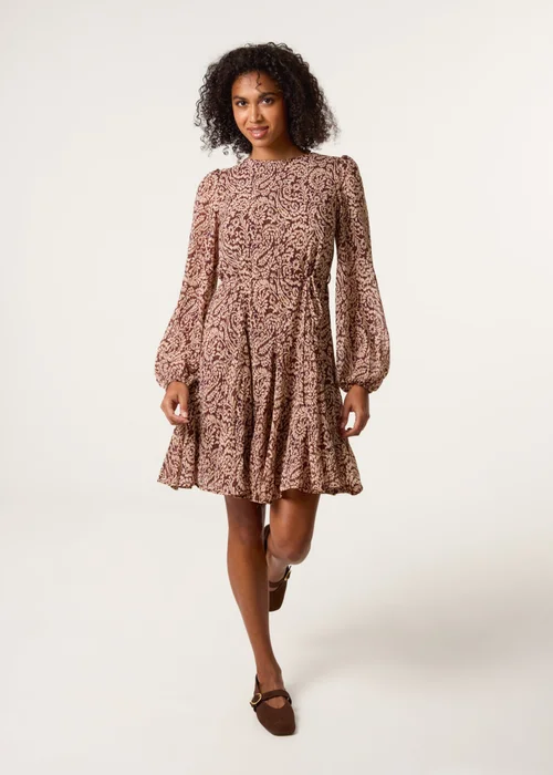 Blue Vanilla Brown Godet Dress With Self Tie - Size 8 Image 3