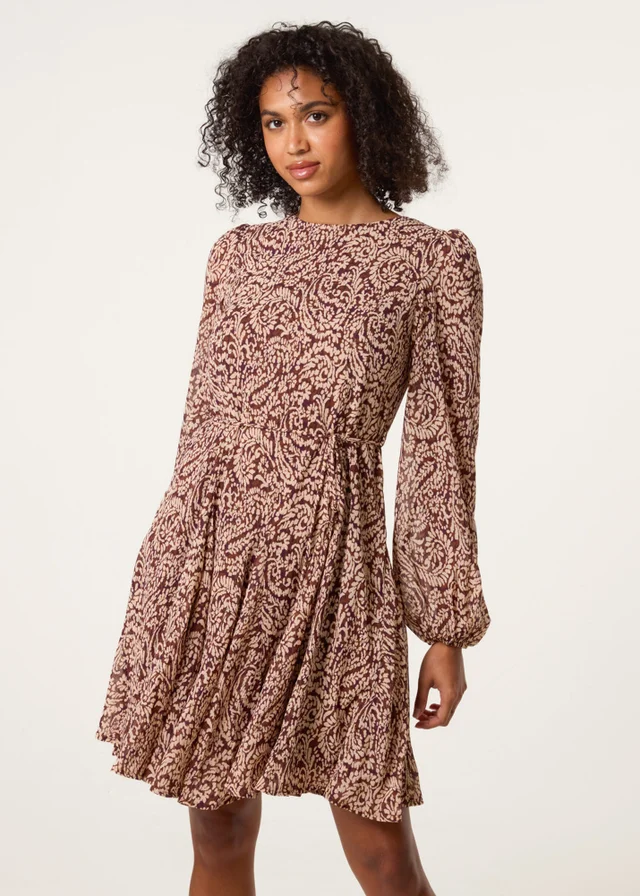 Blue Vanilla Brown Godet Dress With Self Tie