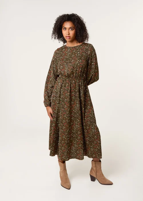 Blue Vanilla Khaki Animal Print Midi Dress - S Image 1