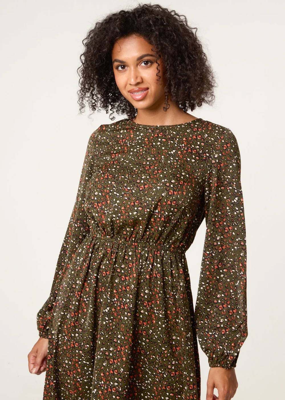 Blue Vanilla Khaki Animal Print Midi Dress - S Image 2