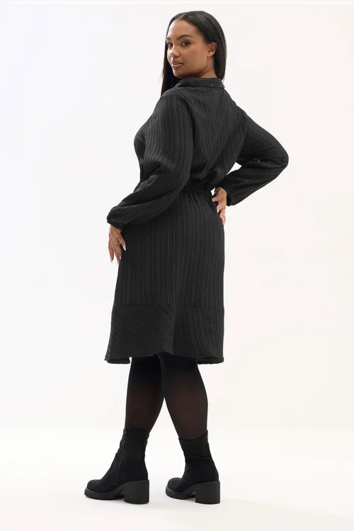 Yours Curve Black Textured Stripe Shirt Dress - 20 Image 3