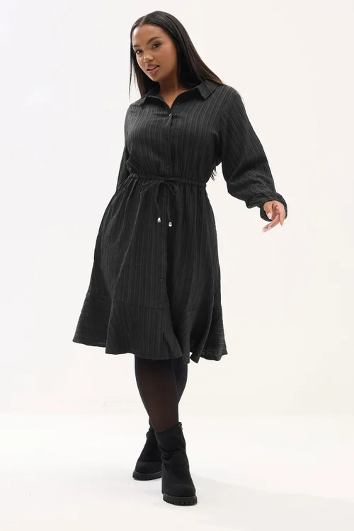 Yours Curve Black Textured Stripe Shirt Dress - 20 Image 2