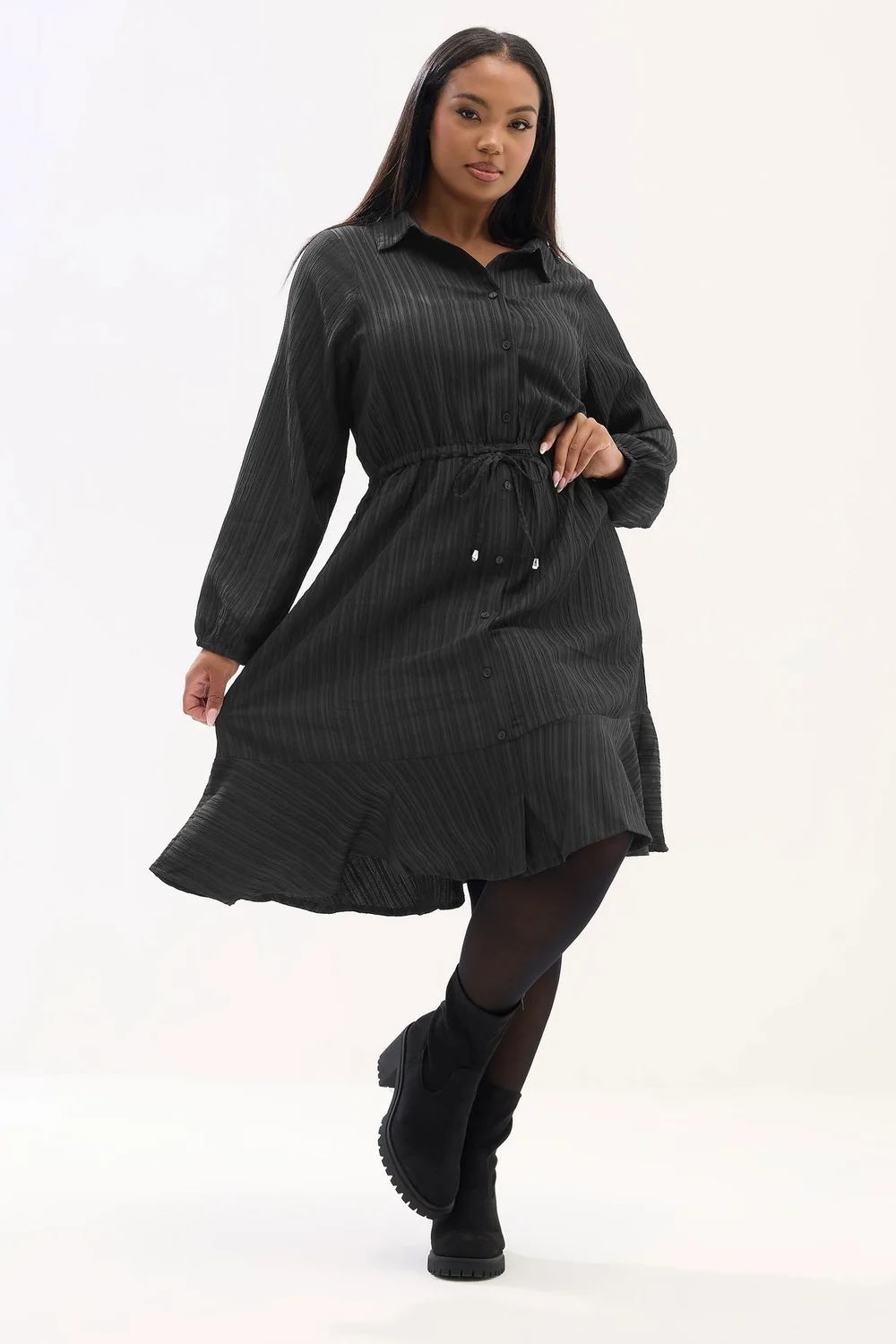 Yours Curve Black Textured Stripe Shirt Dress - 20 Image 1