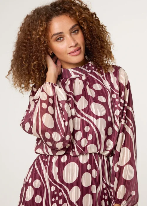 Blue Vanilla Burgundy Abstract Polka Dot Dress & Metallic Striped Dress - M Image 2