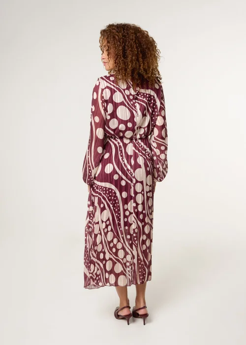 Blue Vanilla Burgundy Abstract Polka Dot Dress & Metallic Striped Dress - M Image 4