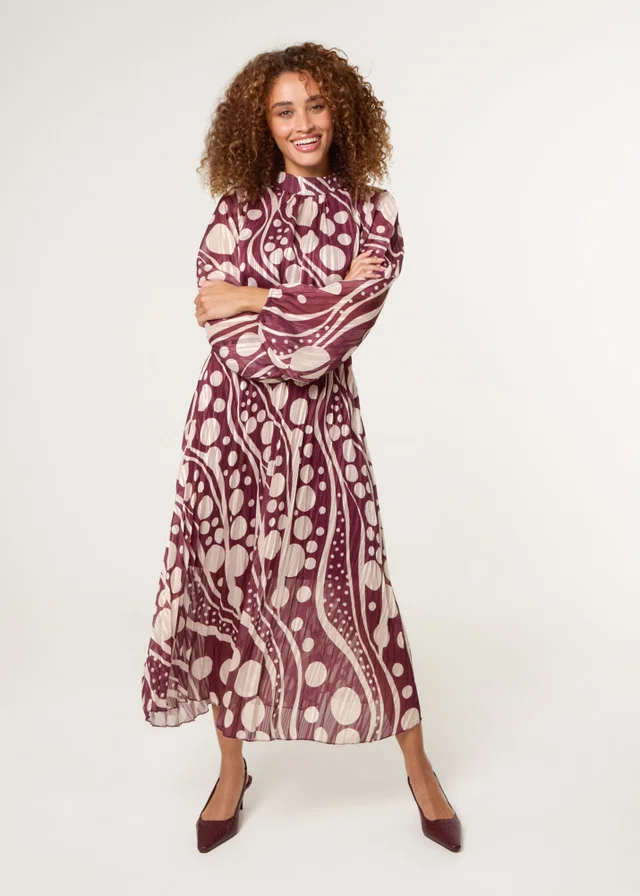 Blue Vanilla Burgundy Abstract Polka Dot Dress & Metallic Striped Dress