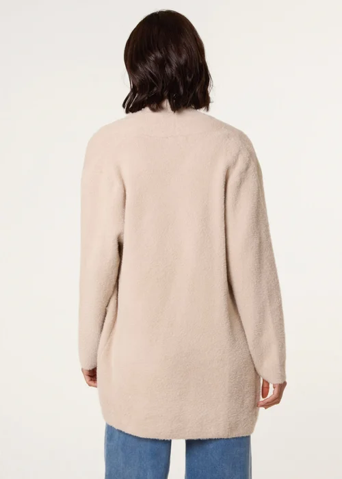 Blue Vanilla Beige Fluffy Fleece Open Midi Cardigan - S/M Image 4