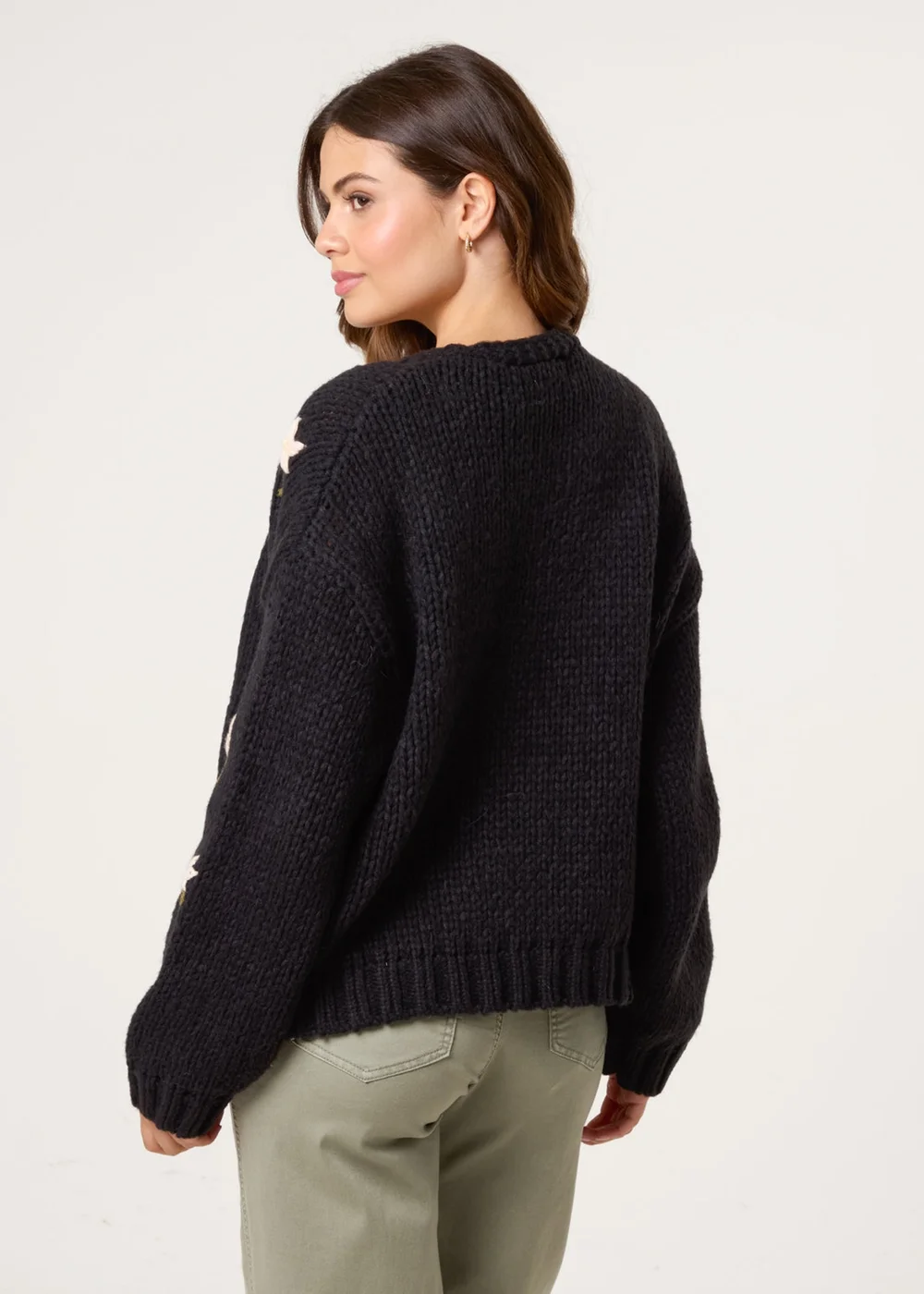 Blue Vanilla Black Flower Embroidery Detailed Cardigan - S/M Image 5