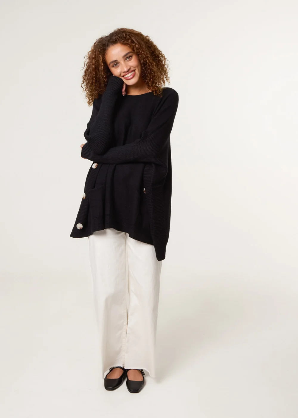 Blue Vanilla Black Boxy Jumper With Buttons - One Size Image 2