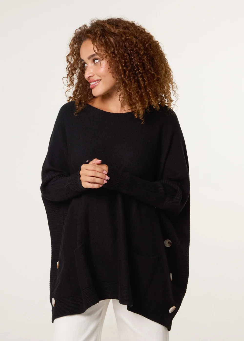 Blue Vanilla Black Boxy Jumper With Buttons - One Size Image 1