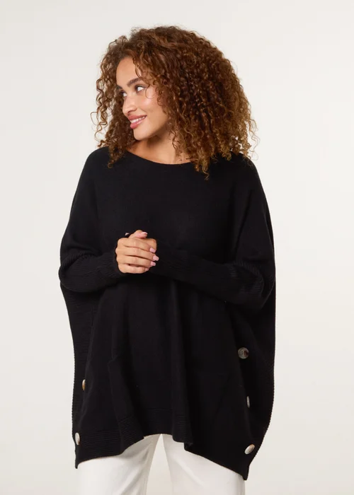 Blue Vanilla Black Boxy Jumper With Buttons - One Size Image 1