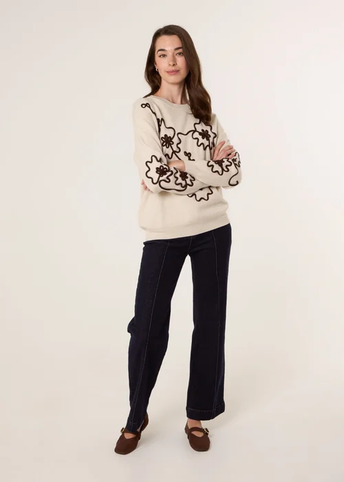 Blue Vanilla Beige Floral Embroidery Detailed Jumper - Medium/Large Image 4