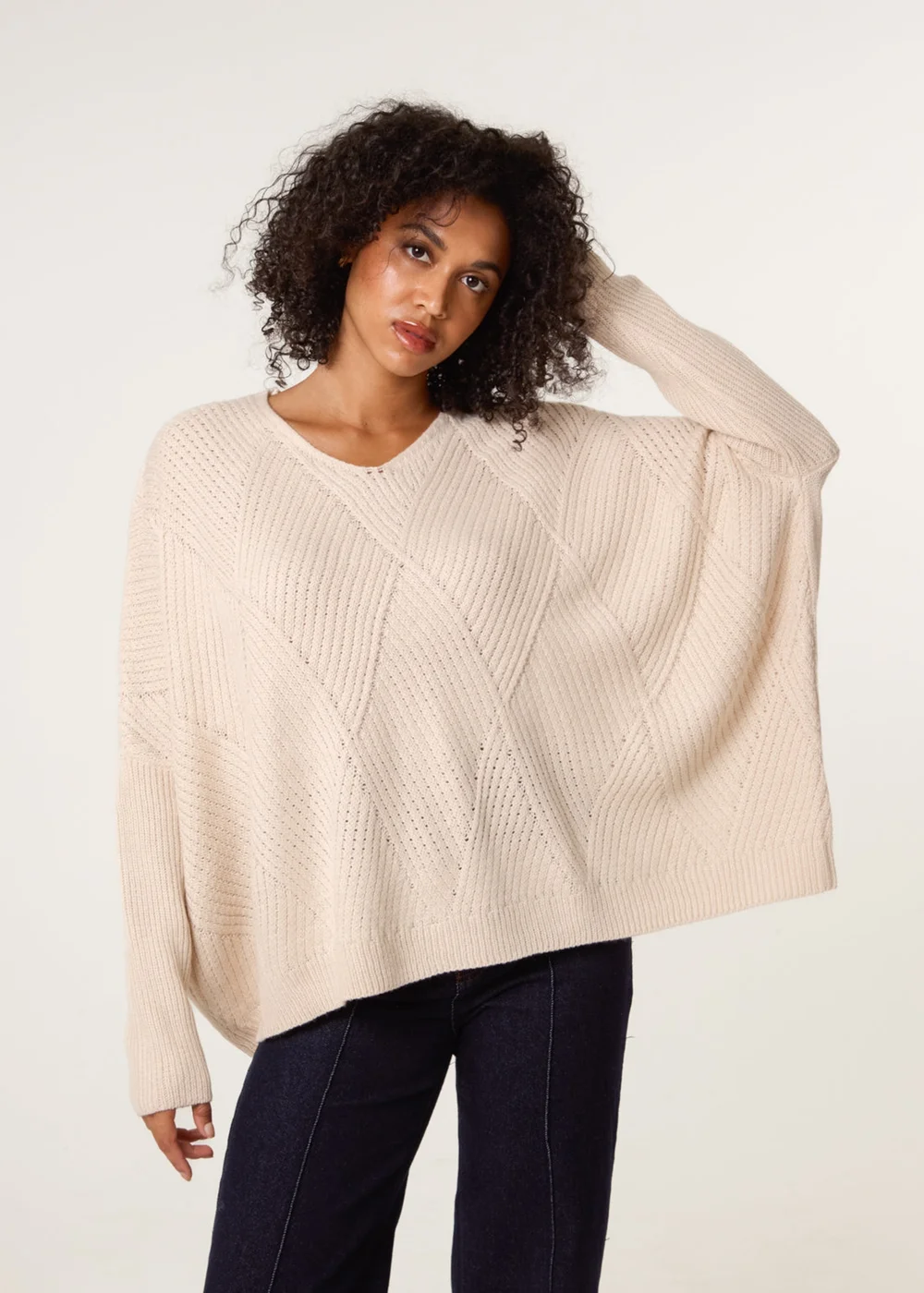 Blue Vanilla Stone Slouchy V Neck Jumper - One Size Image 2